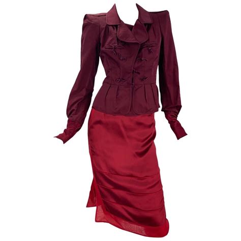 Tailleur Yves Saint Laurent Rouge taille 40 FR en Coton 